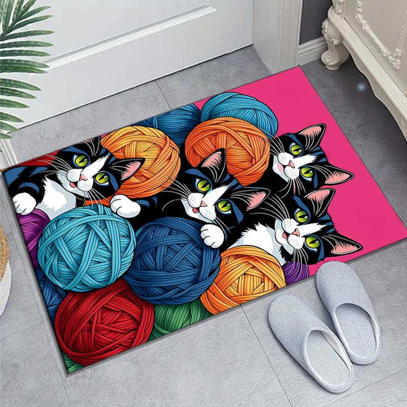 Soft Polyester Yarn Kitten Print Area Rug – Non-Slip, Vibrant Cat  Yarn Design, Perfect for Bedroom  Living Room Decor
