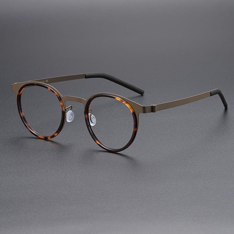 Ultra-Thin Vintage Oval Glasses Frame Titanium+Acetate Fiber Screwless Hinge Design Optical eyewear