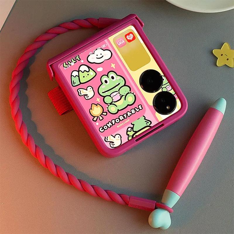 Z Flip7 Case with Stylus Cartoon 3D Phone Cases for Samsung Galaxy Z Flip7 ZFlip6 ZFlip5 ZFlip4 ZFlip3 /Xiaomi mix flip Cases with Strap Lanyard