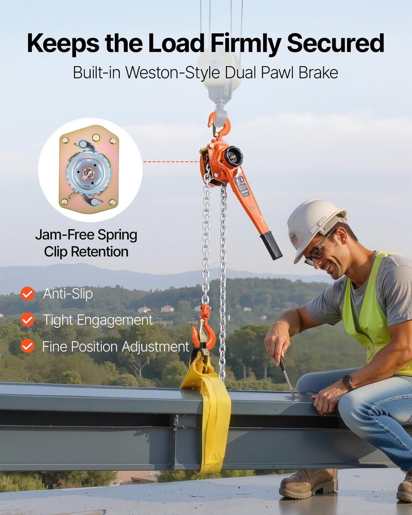 Manual Lever Chain Hoist, 1-1/2T 1500KG Capacity Heavy Duty Come Along, 6M Lift G80 Alloy Steel Chain With Dual Pawl Mechanical Brake, 360° Rotating