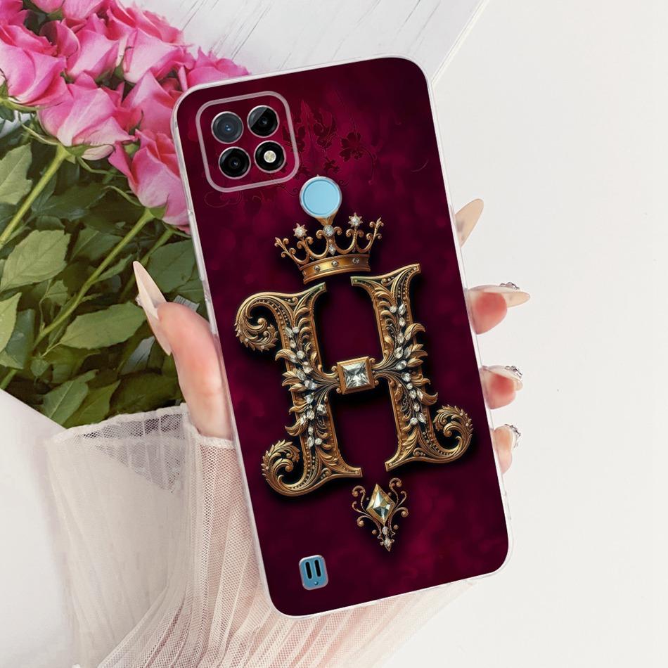 For Realme C21Y C25Y C21 Royal Crown Initial Letter Couple Phone Case For Realme C21 C 21Y C25Y Soft Silicone TPU Bumpers
