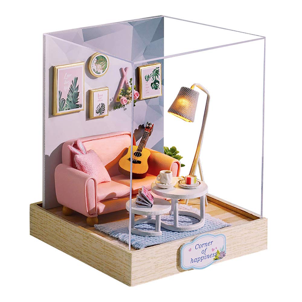 moin moin Pink Bunny House Mini Dollhouse DIY Kit 1/32 with LED and Acrylic Case Direct from Japan