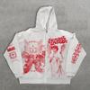 3D Printed Hooded Zip-Up Oversized Sweatshirt Women Men Y2K Retro Style Loose Fit Long Sleeve