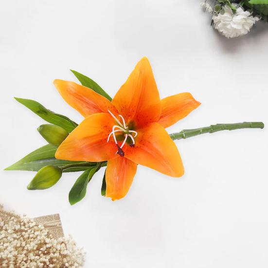 Artificial Flower Weather-resistant Non-fading No Withering No-Watering Easy Maintenance 3D Printing 3 Heads Artificial Lily Flower Home Decor