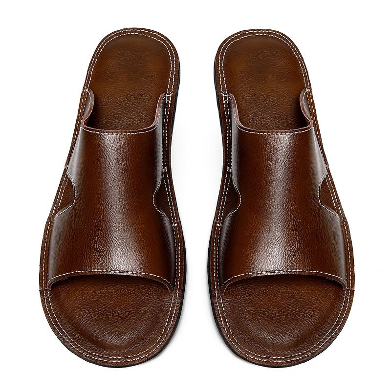 Новые летние повседневные кожаные мужские полушлепанцы для улицы, нескользящие, модные мужские шлепанцы, сандалии для отдыха, ходьбы, пляжа, на плоской подошве