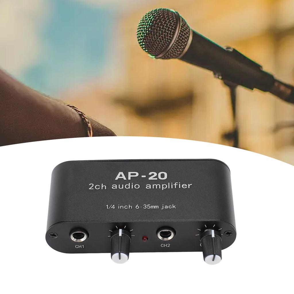 2 Channel Sound Amplifier Balanced 1/4 Inch 6.35mm Gain Independent Adjustment Stereo Sound Amplifie