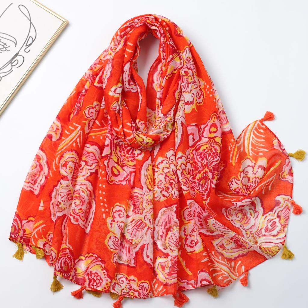 Red Dahlia Bali Yarn Printing Long Towel Factory Sales Travel Vacation Sun Protection Warm Shawl