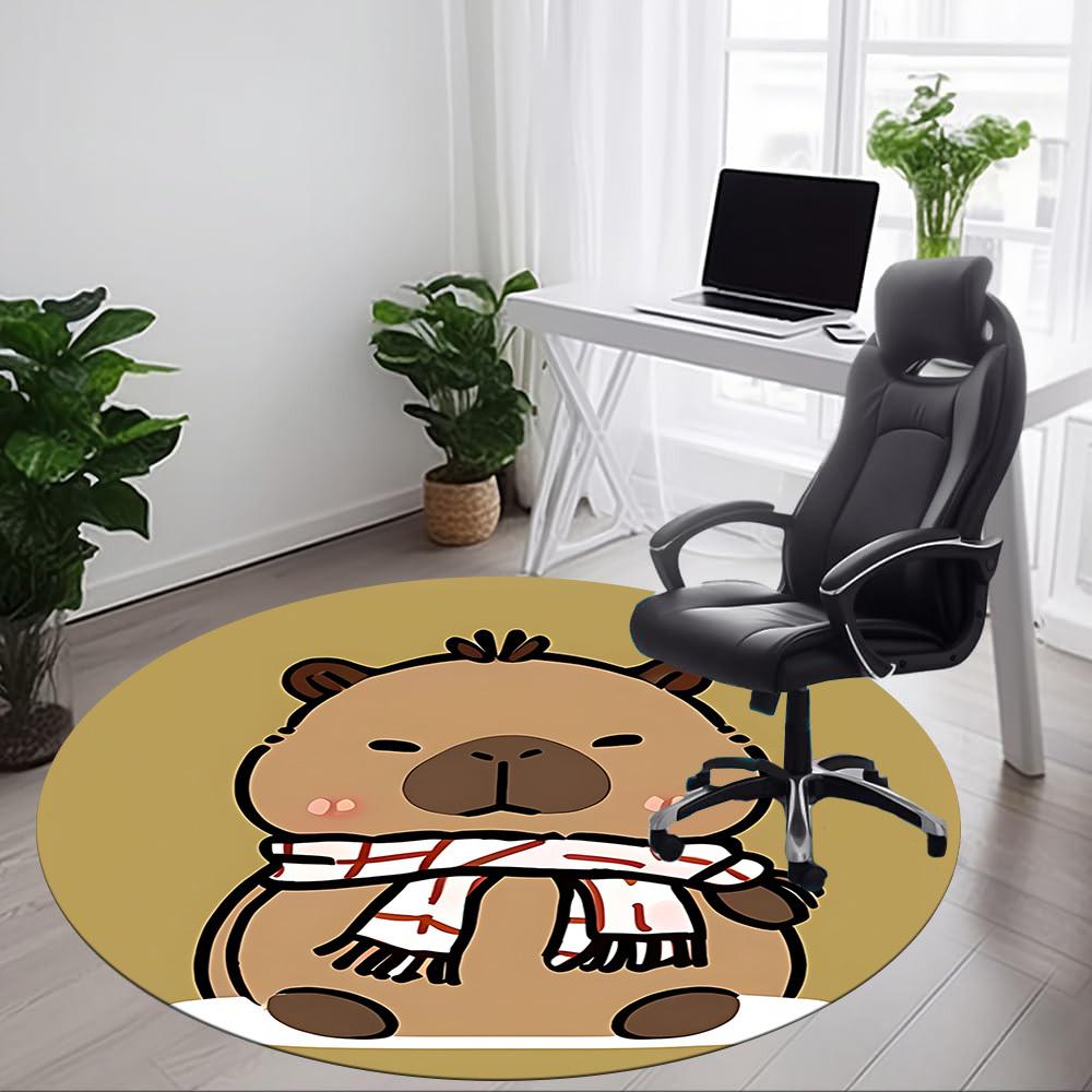1pc Winter Scarf Capybara Carpet for Office Non-Slip, Round Carpet, Soft & Comfortable, Carpet for Office, Lightweight Round Floor Mat
