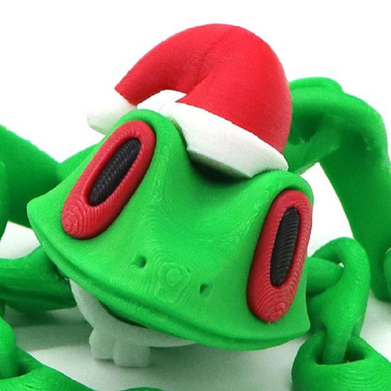 2Pcs Christmas Frog Fridge Magnet 3D Printed Movable Joints Santa Hat Frog Articulated Animal Figurine Magnetic Frog Refrigerator Decoration