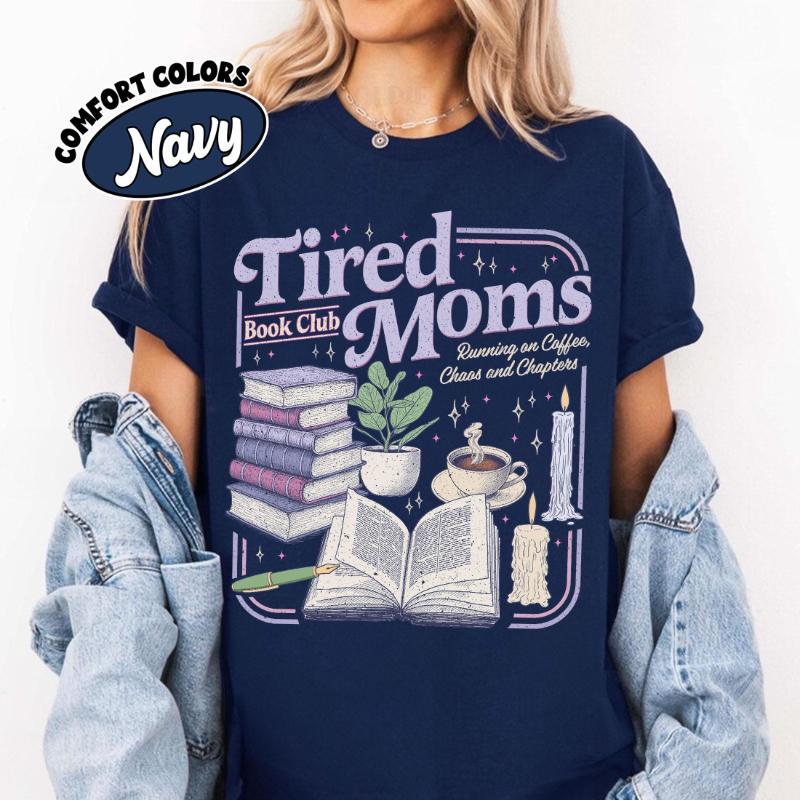 Spring Summer New Arrivals Tired Moms Book Club Shirt Retro Coffee Reader Tee Book Lover Gift Clothing Women Vintage Fashion