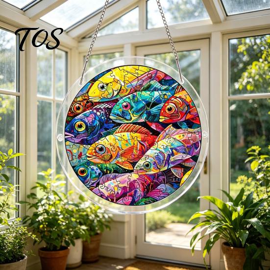 Stained Glass Effect Ornament Acrylic Puzzle Suncatcher, Colorful Window Hanging Ornament, 7.87 Inch Sun Decorative Pendant Catcher Decoration, Ideal