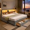 Upholstered Bed, Daybed, Day Bed, Sofa Bed, with 2 Drawers for Storage, 90x200 Cm, Extendable To 180 Cm, with USB Port and LED Lighting, Velvet, Grey