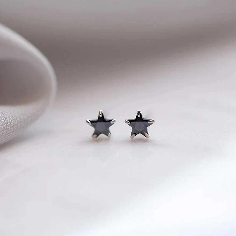 Ruifan Small Star Black Cubic Zircon Stud Earrings for Women Silver 925 Trendy Lady Jewelry New Official-website