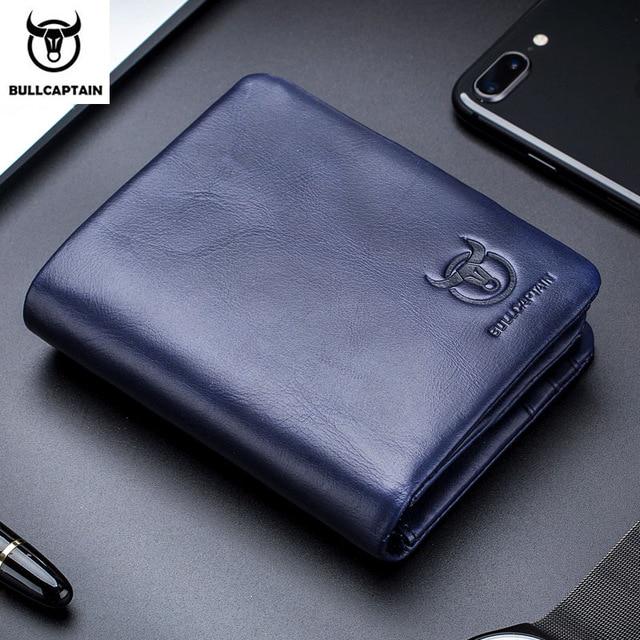 BULLCAPTAIN Брендовый кожаный RFID ретро-кошелек, мужской маленький кошелек на молнии, сумка для карт, мужской кошелек-клатч