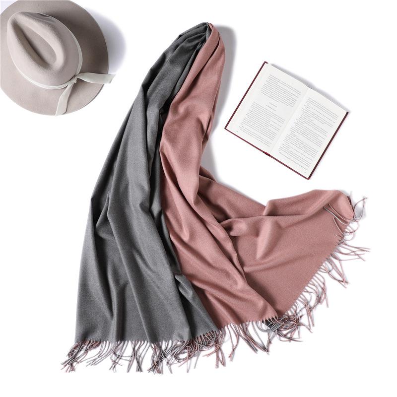 2024 European And American New Solid Color Versatile Autumn/Winter Double Color Imitation Cashmere Scarf Women'S Warm Big Shawl Neck