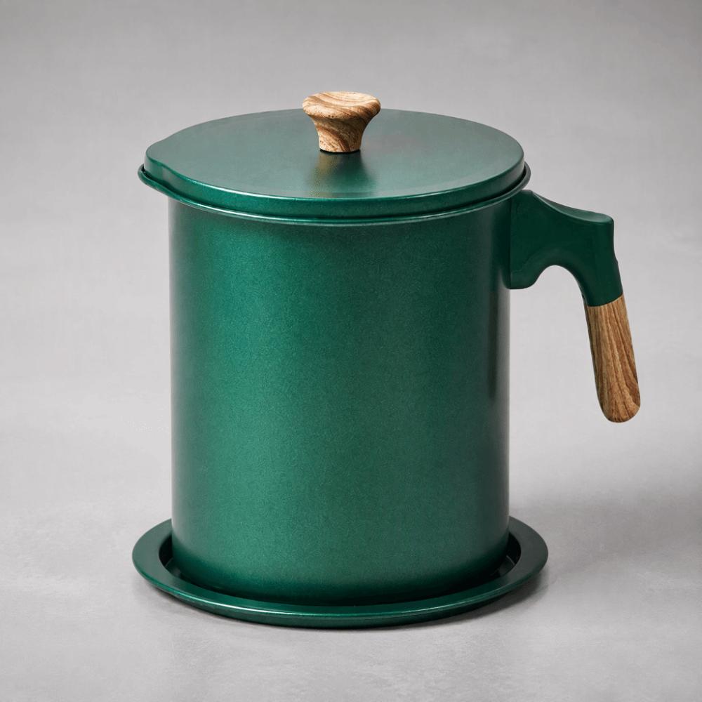 1.4L Oil Filter Container Iron Kitchen Oil Storage Tank Bacon Grease Keeper Home Canteen