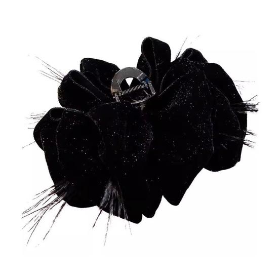 Women Hair Claw Large Pleated Velvet Multi-Layered Bowknot Decor Versatile Hair Clamp