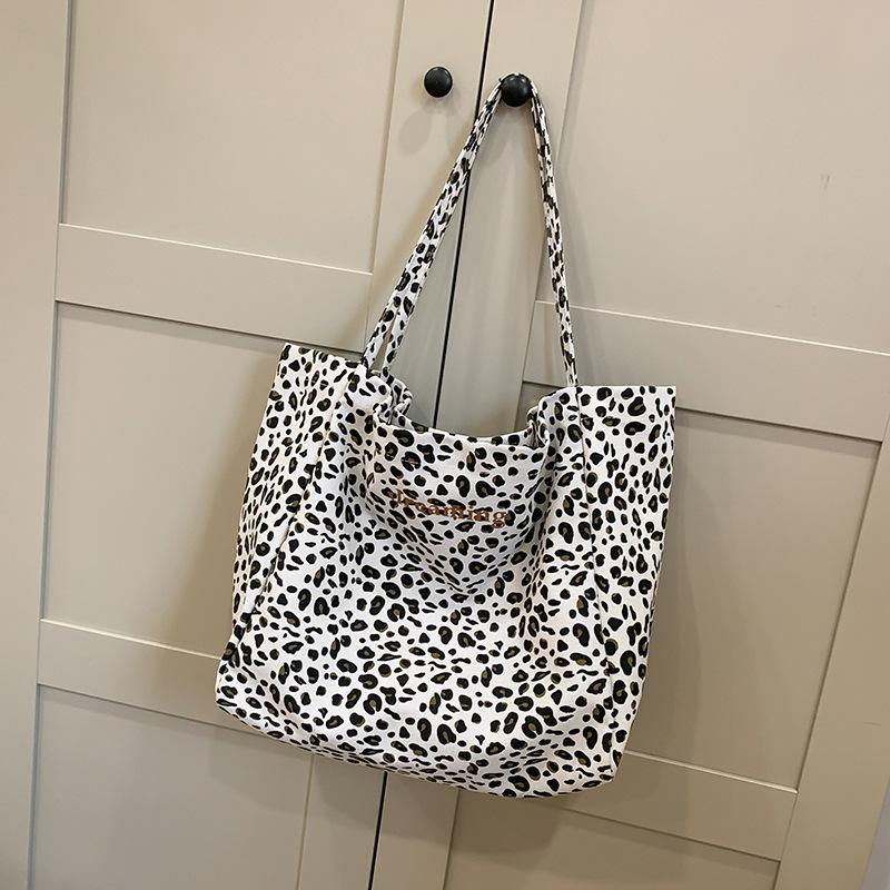 Niche Leopard Print Canvas Tote Bag Women's Bag Casual Large Capacity Fashion Handbag Korean Version Foreign Style Shoulder Messenger Bag