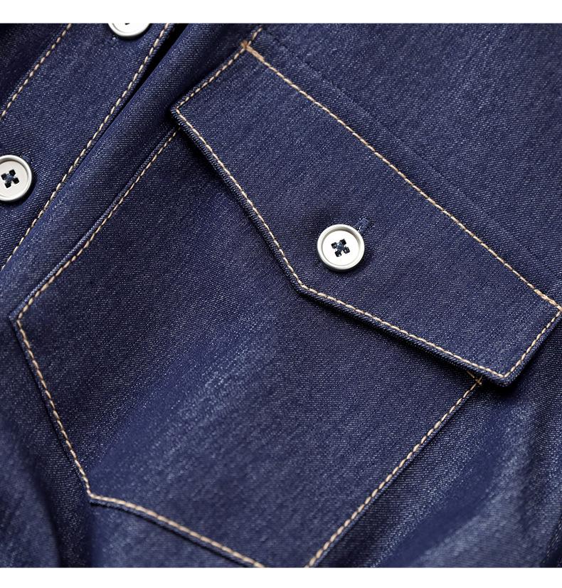 Женское синее джинсовое платье-рубашка для работы, стройнящее талию - Весенняя мода