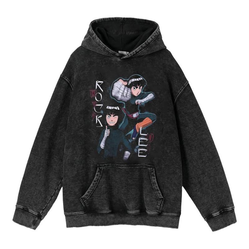 Heavyweight 440g Washed Vintage Naruto Anime Hoodie Men Streetwear Cotton Sweatshirt