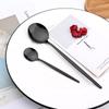 Mirror 24pcs Dinnerware Set Western Stainless Steel Cutlery Set Black Fork Spoon Silverware Set Knife Flatware Set Tableware Set