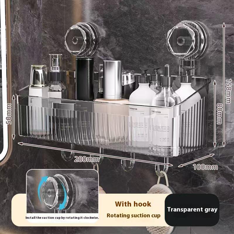 Стеллаж для хранения на присосках, прозрачный золотой, без перфорации, полка-сушилка для ванной комнаты, настенный органайзер