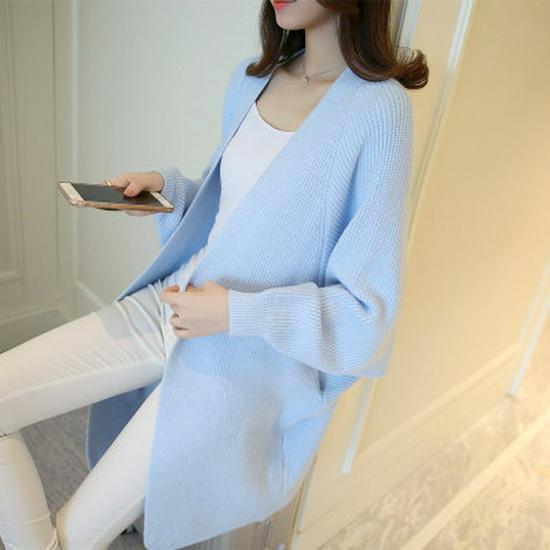 Women's Mid-Length Batwing Sleeve Knit Cardigan Shawl - Loose Fit, Plus Size, Korean Style for Autumn/Winter 2023
