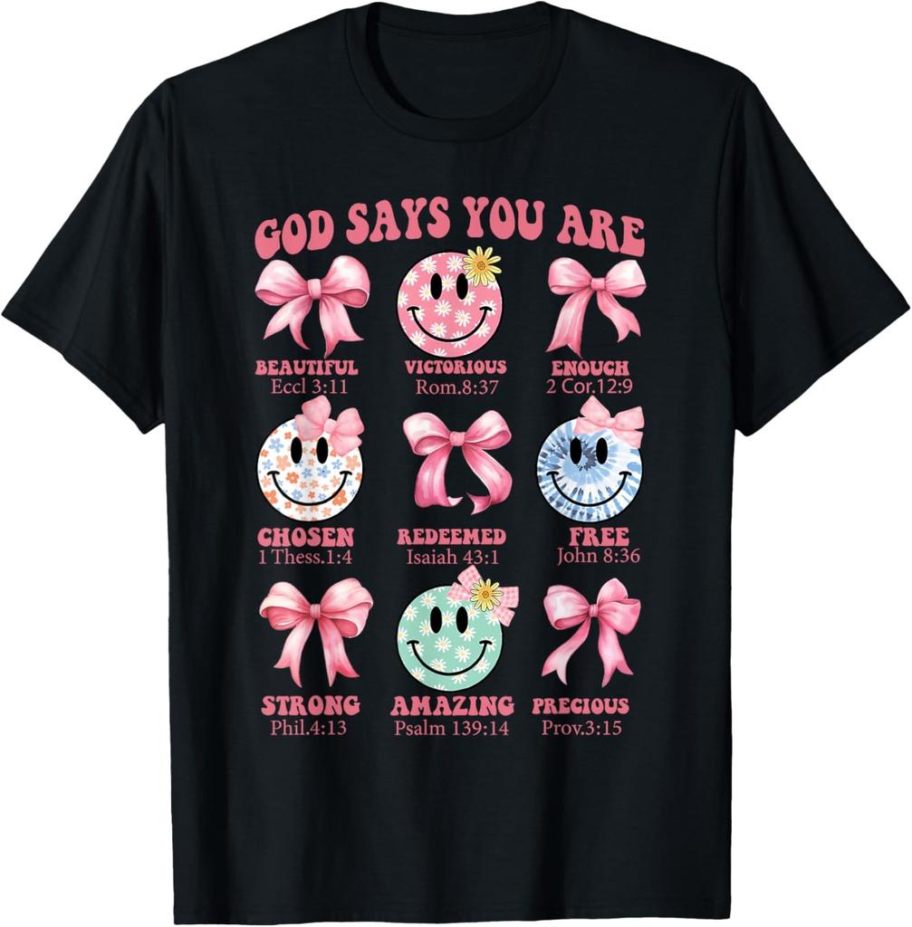God Says You Are Christian Jesus Faith Pink Bow Women Girls T-Shirt