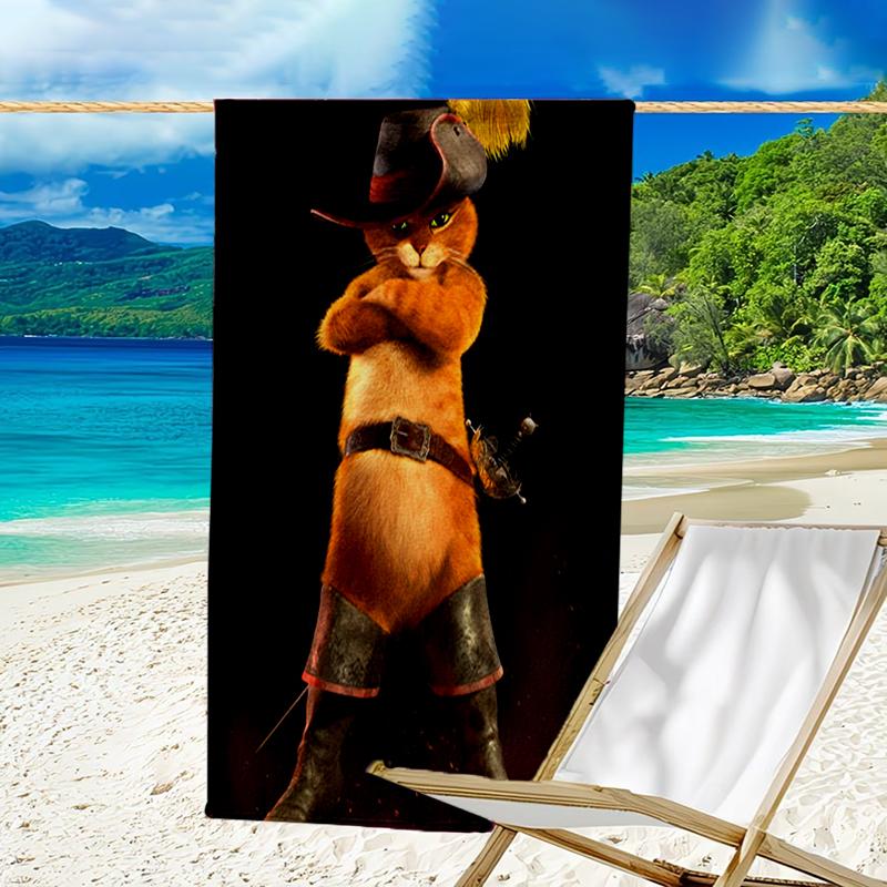 Ultra-Soft Beach Towel with Puss In Boots Theme,Ideal for Pool - Camping, Diving - Perfect Travel Essential, Vibrant Beach Towel.