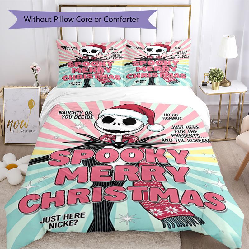 Christmas Nightmare Bedding Set Breathable Duvet Cover with Pillowcases Decorative Bed Linen for Bedroom Home Decoration Birthday Gift