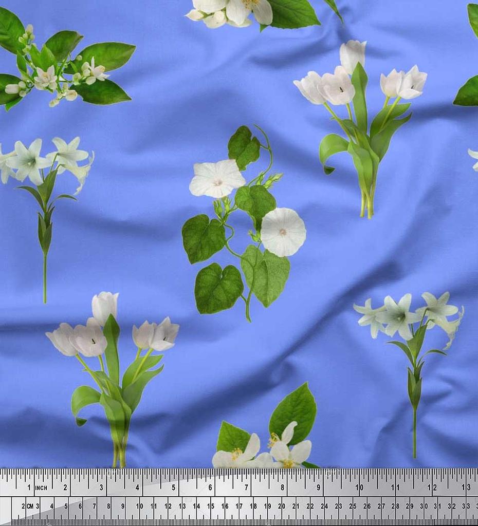 Soimoi Японская креп-сатиновая ткань с листьями, тюльпанами и цветочным принтом азалии, ткань по метрам 42 дюйма