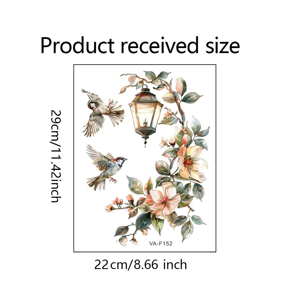 Colorful Flower Pendant Lamp Bird Wall Sticker For Bedroom Living Room Entrance Home Background Decoration Self-adhesive 29*22CM