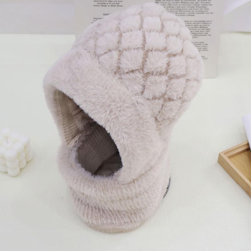 Модный клетчатый плюшевый теплый шарф-шапка цельный женский зимний для улицы, для велоспорта, ветрозащитный, для шеи, плюшевая шапка