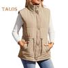 Winter Women Vest Coat Thickened Padded Button Closure Stand Up Collar Sleeveless Solid Color Drawstring Tight Waist Windproof Heat Retention Outdoor