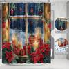 "Рождественская оконная сцена Занавеска для душа с пуансеттией и свечами, Водонепроницаемая и праздничная для праздничного декора ванной комнаты"