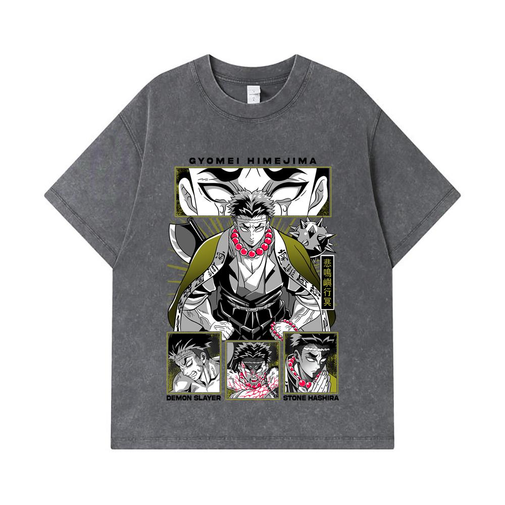 275 GSM Washed T-shirts 100% Cotton Demon Slayer V84 Gyomei Print Unisex Heavy Cotton T Shirt
