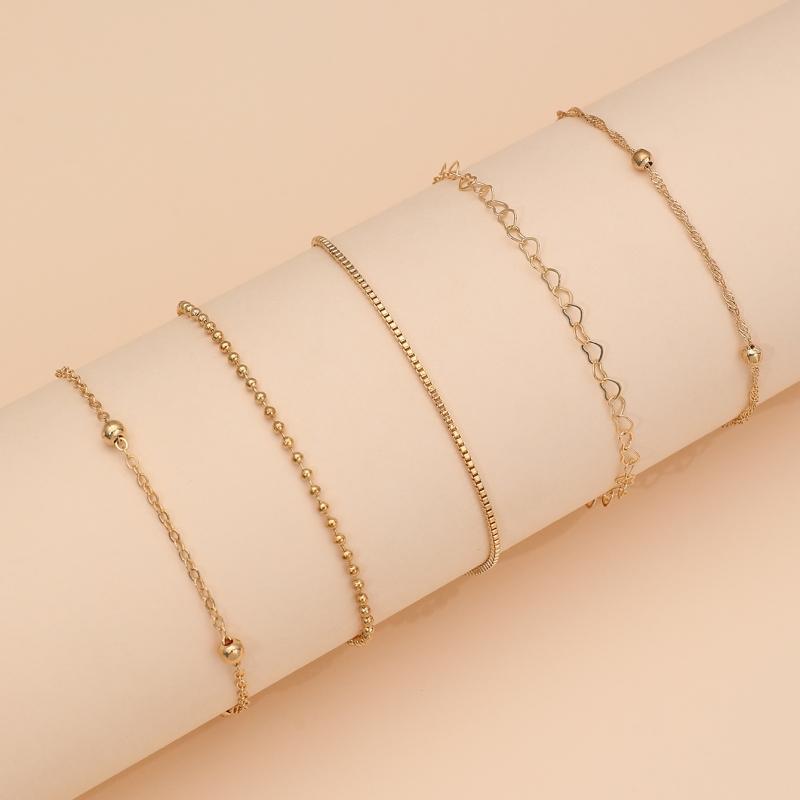 5 шт./компл. Изысканные браслеты-цепочки в форме сердца золотого/серебряного цвета для женщин, повседневная одежда, ювелирные изделия, аксессуары