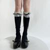 Pure Cotton Lolita Wide Lace Ribbon Bow Socks - Spring Mid-Calf Sweet Desire Style