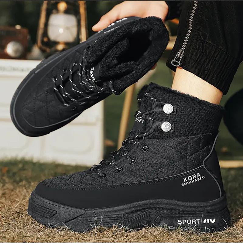 Уличные повседневные теплые зимние ботинки для мужчин, зимние удобные ботинки из бархата и хлопка, модные нескользящие износостойкие рабочие ботинки