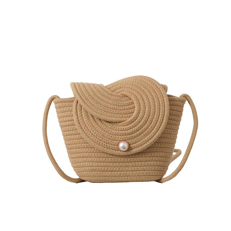 Grass Weaving Solid Color Crossbody Bag With Flap Closure For Beach Vacation Use