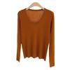 Womens U-Neck Fine Wool Knit Top Slim Fit Soft Solid Color Sweater M5823