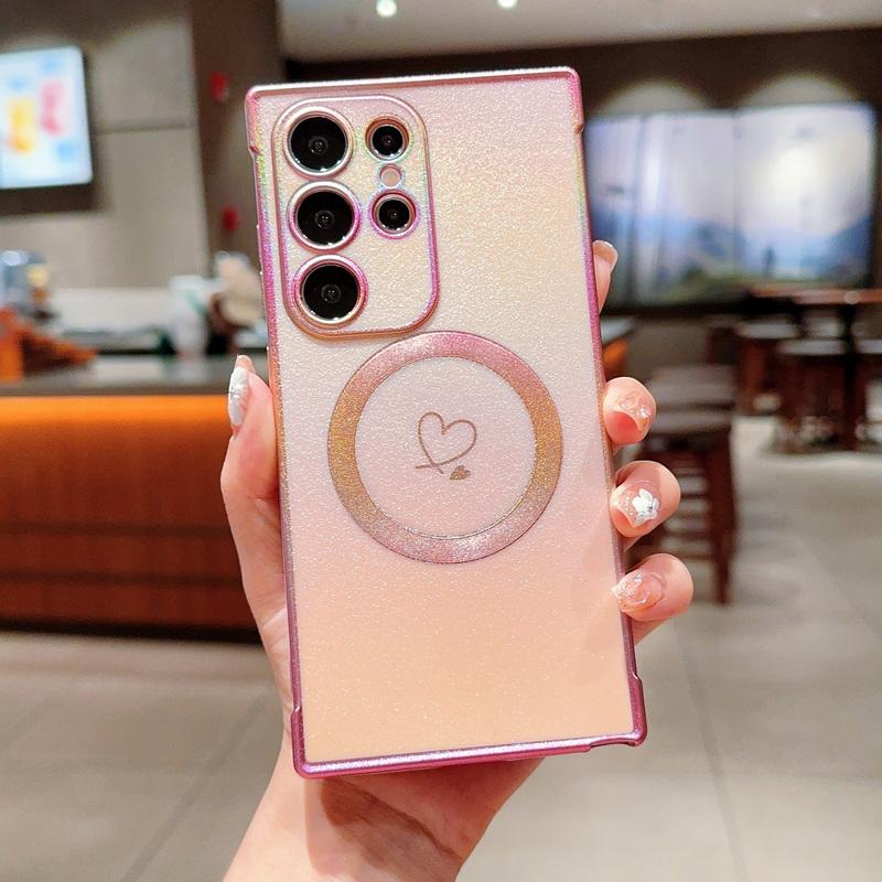 Чехол для телефона с блестками и градиентом цвета сияющий Love Heart для Samsung S24 Ultra S23 S22 Plus S21 S20 FE, ударопрочный, тонкий, для MagSafe TPU