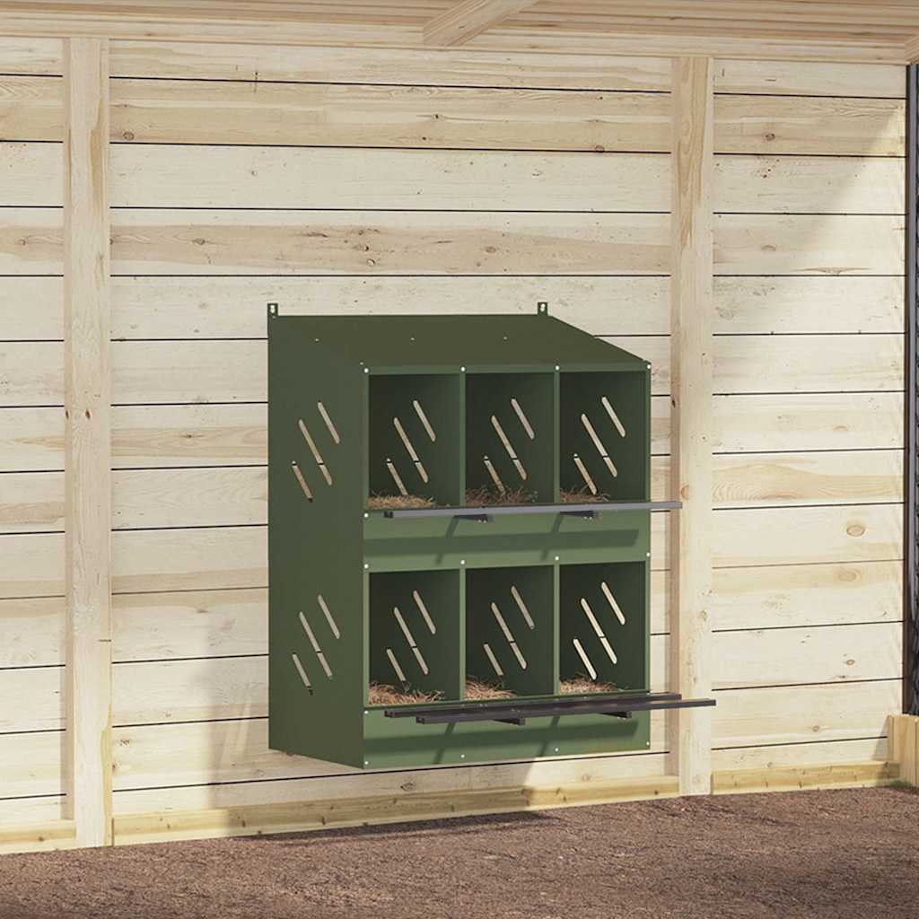 6 Compartment Chicken Nesting Box Olive Green Metal