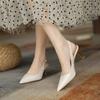 New Retro Pointed High Heels Beige Bag Head Sandals Women's Stiletto Middle Heel Empty Single Shoes