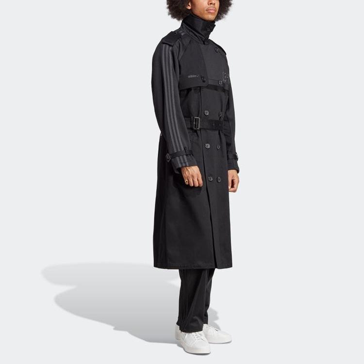 Adidas Originals Blue Version 83-C Двубортное длинное пальто с поясом Мужская верхняя одежда Черный IA2465