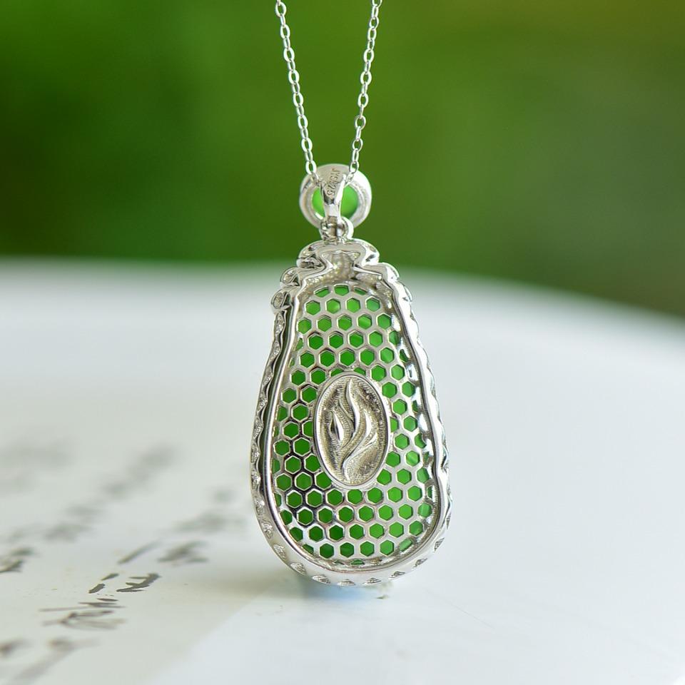 Hotan Jade Jade S925 Silver Inlaid Ethnic Style Ruyi Women's Simple Pendant Necklace