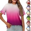 Ladies Summer Print Short Sleeve Ruffle Round Neck T-Shirt