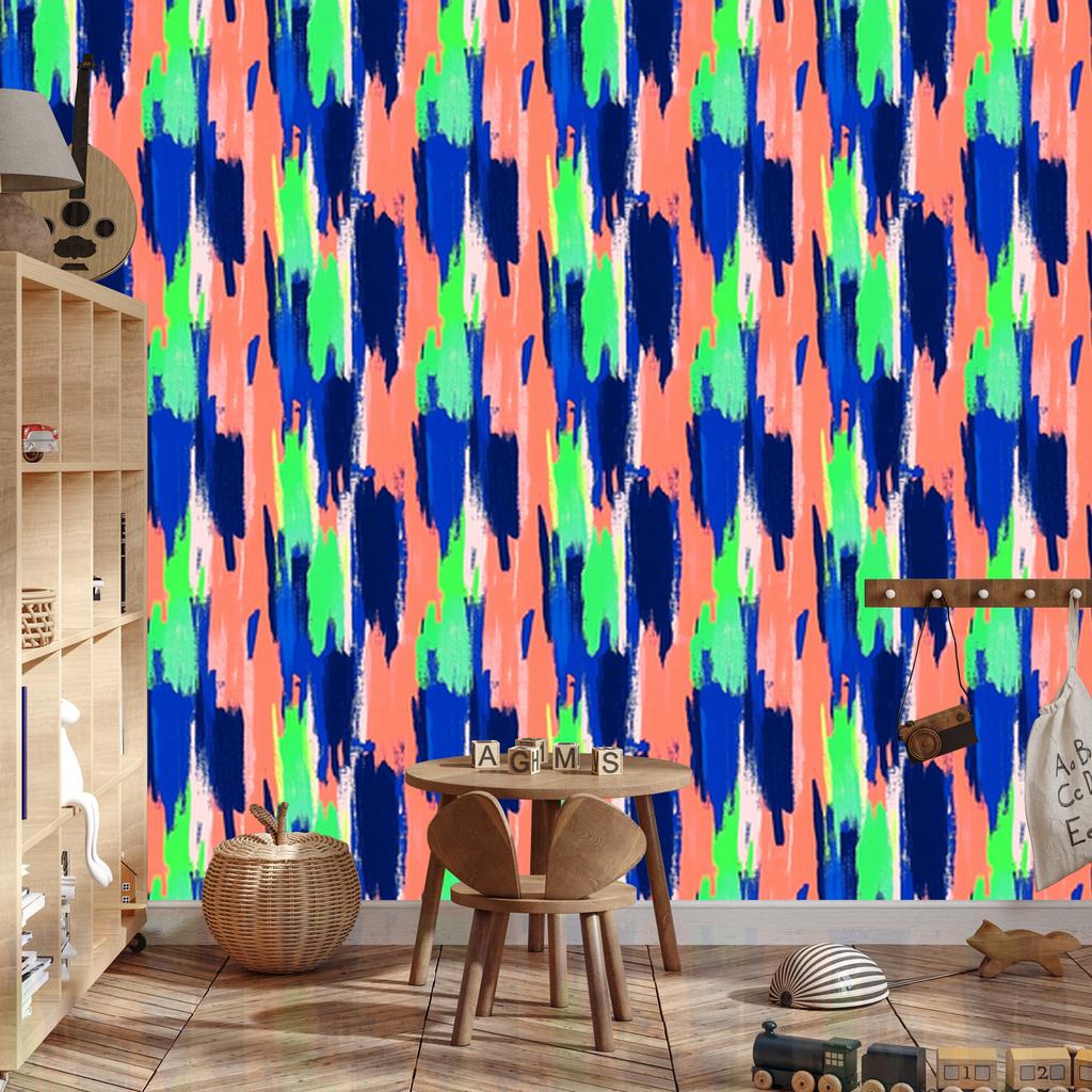 Wallpaper Brushstrokes Coral and Blue for Living Room and Bedroom 50x1000