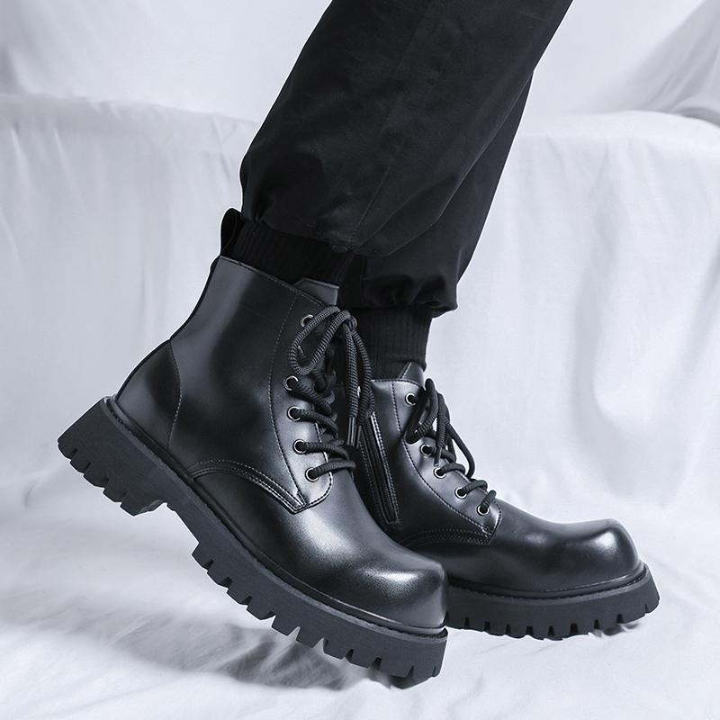 Новые осенние и зимние мужские ботинки Модный минималистичный британский стиль Уличный мотоцикл Повседневный офис Теплая обувь для молодежи
