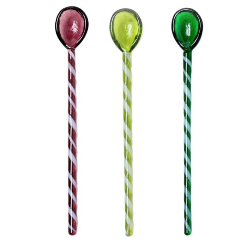 3Pcs Glass Spoons Coffee Spoon Long Handle Dessert Spoon Color Glass Teaspoons Clear Petite Teaspoons Coffee Mixing Tea Stirrer